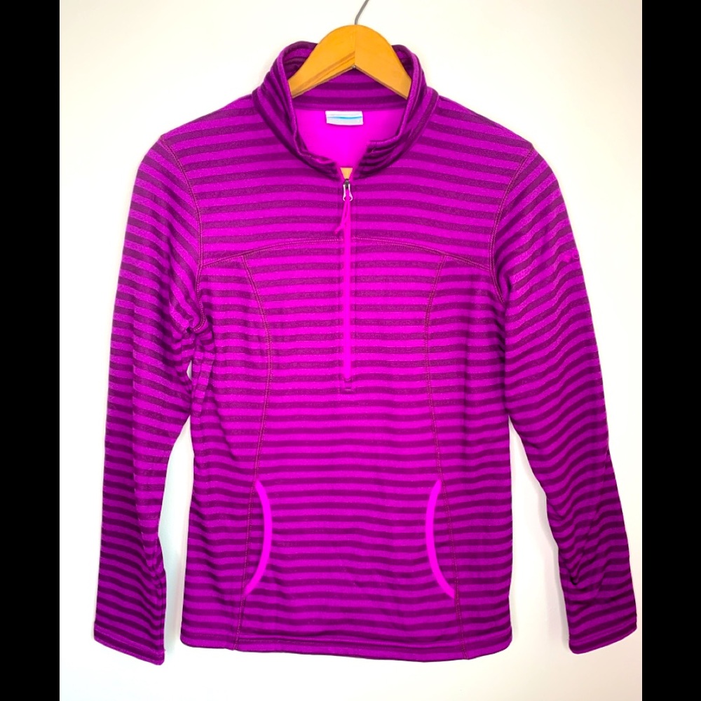 Columbia 1/4 Zip Pullover Size Small  Purple Stripe Outdoor Hiking Fitness